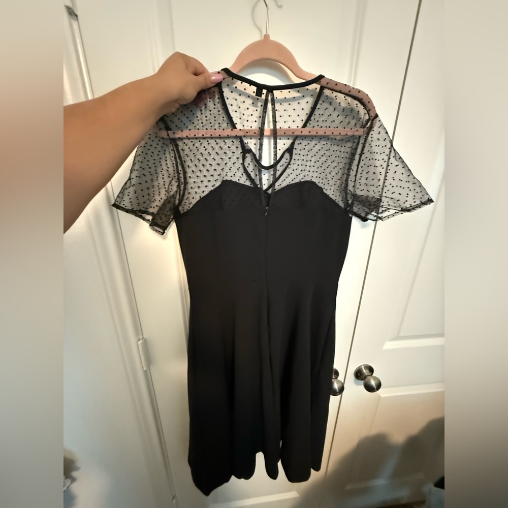 Elegant Black Dress with Sheer Polka Dot Detail - Brand new, no tags!